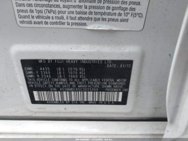 2012 SUBARU LEGACY 4S3BMBC65C3025066 Photo 8