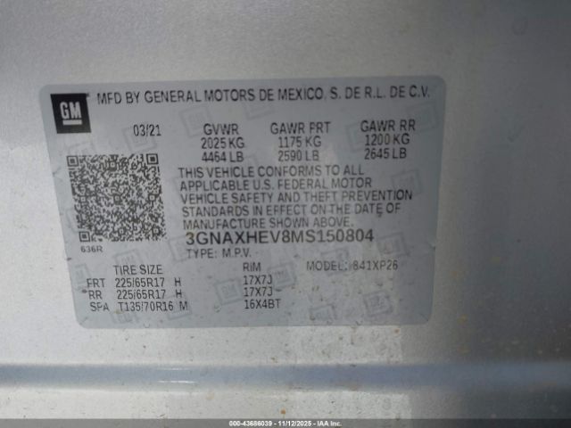 2021 CHEVROLET EQUINOX 3GNAXHEV8MS150804 Photo 8
