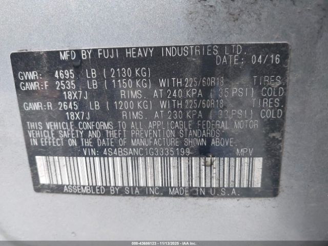 2016 SUBARU OUTBACK 4S4BSANC1G3335199 Photo 8