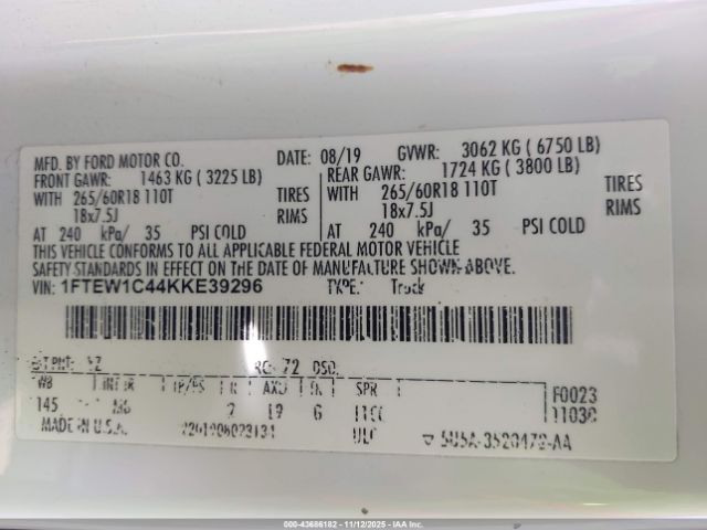 2019 FORD F-150 1FTEW1C44KKE39296 Photo 8