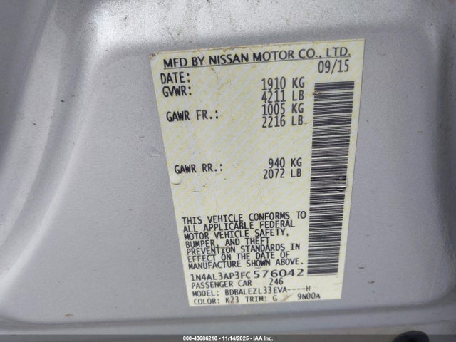 Nissan Altima 2.5 S 2015 1N4AL3AP3FC576042 Image 9
