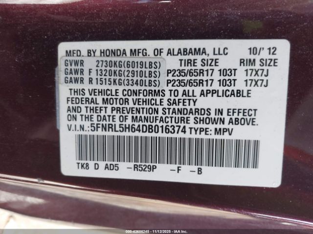 2013 HONDA ODYSSEY 5FNRL5H64DB016374 Photo 8