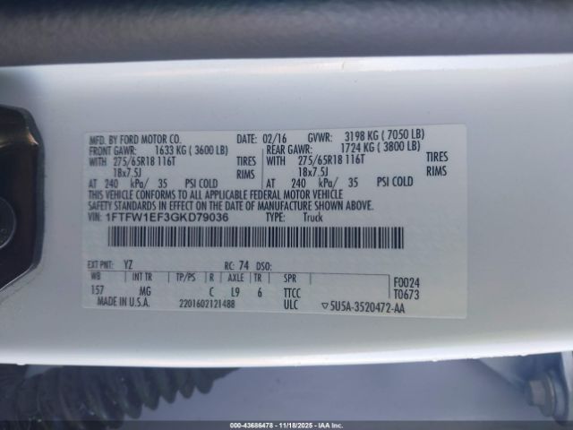 2016 FORD F-150 1FTFW1EF3GKD79036 Photo 8