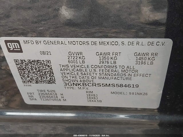 3GNKBCRS5MS584619 Chevrolet Blazer Fwd 2lt
