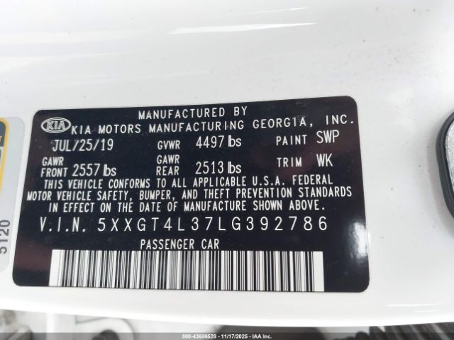 2020 KIA OPTIMA 5XXGT4L37LG392786 Photo 8