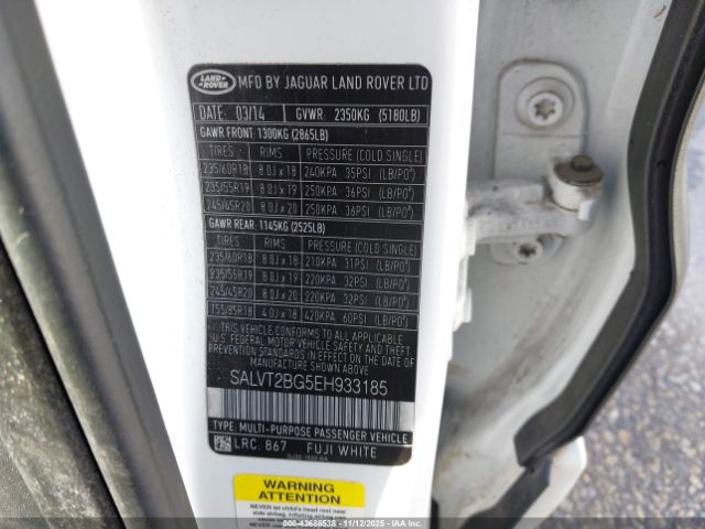 2014 LAND ROVER RANGE ROVER EVOQUE SALVT2BG5EH933185 Photo 8