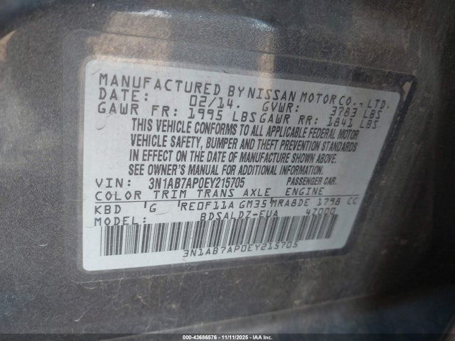 3N1AB7AP0EY215705 Nissan Sentra