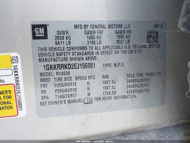 Продажа на аукционе авто 2014 Gmc Acadia Slt-1, vin: 1GKKRRKD2EJ156081, номер лота: 43686594
