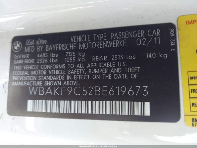 2011 BMW 335I WBAKF9C52BE619673 Photo 8