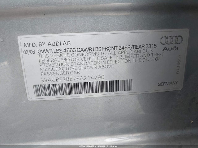 2006 AUDI A4 WAUBF78E76A214290 Photo 8