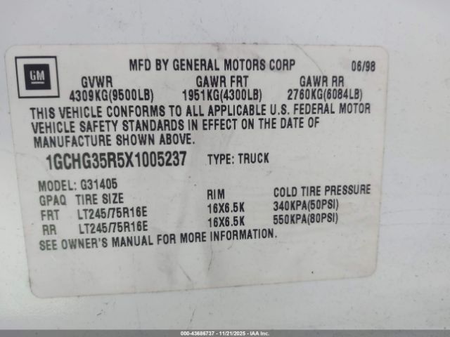 1999 CHEVROLET EXPRESS 1GCHG35R5X1005237 Photo 8