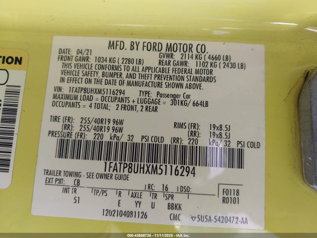2021 FORD MUSTANG 1FATP8UHXM5116294 Photo 8