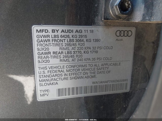 2019 AUDI Q7 WA1AHAF7XKD020995 Photo 8