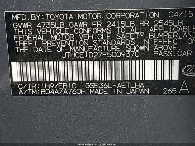2015 LEXUS IS 350 JTHCE1D27F5009370 Photo 8