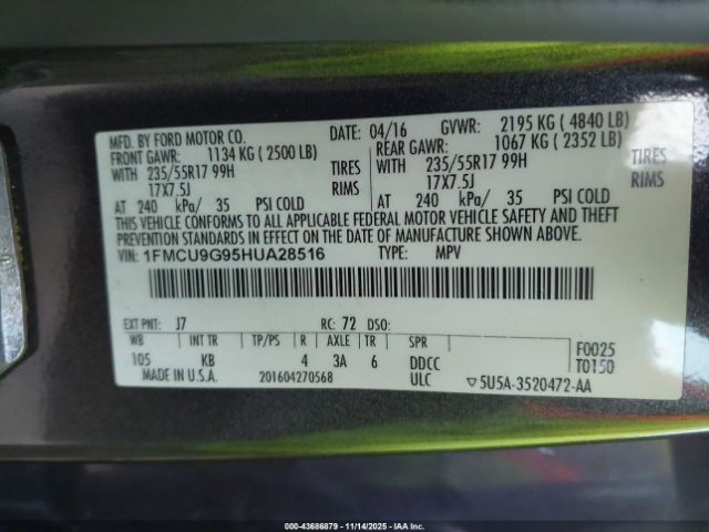 2017 FORD ESCAPE 1FMCU9G95HUA28516 Photo 8