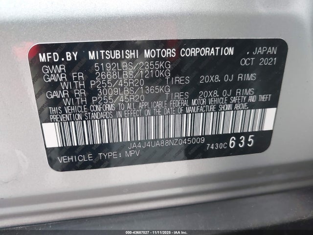 2022 MITSUBISHI OUTLANDER JA4J4UA88NZ045009 Photo 8