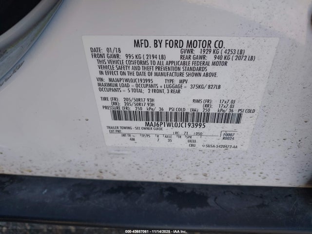 MAJ6P1WL0JC193995 Ford Ecosport Titanium