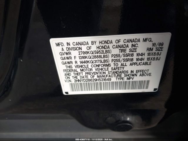 2009 ACURA MDX 2HNYD28629H531649 Photo 8