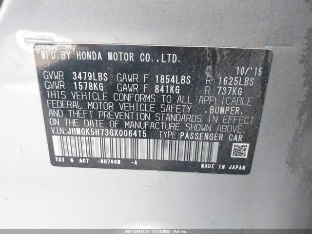 JHMGK5H73GX006415 Honda FIT EX