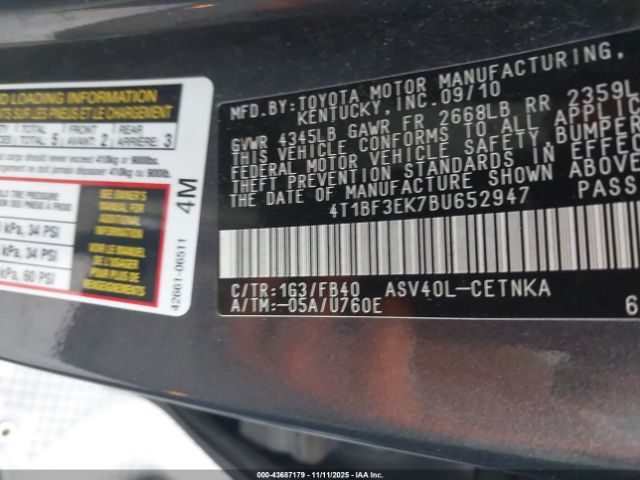 2011 TOYOTA CAMRY 4T1BF3EK7BU652947 Photo 8