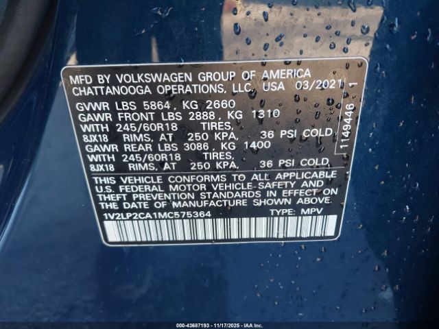 2021 VOLKSWAGEN ATLAS 1V2LP2CA1MC575364 Photo 8