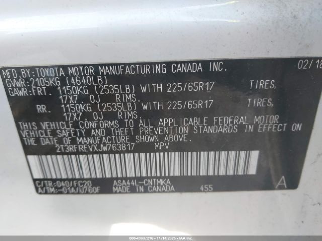 2018 TOYOTA RAV4 2T3RFREVXJW763817 Photo 8