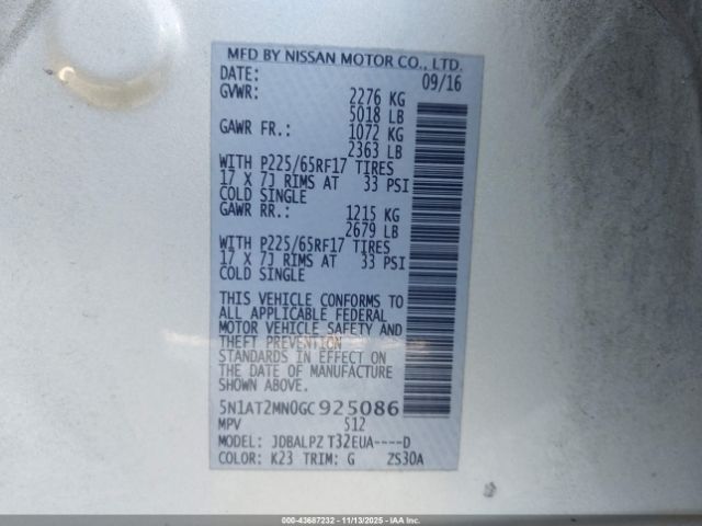 2016 NISSAN ROGUE 5N1AT2MN0GC925086 Photo 8