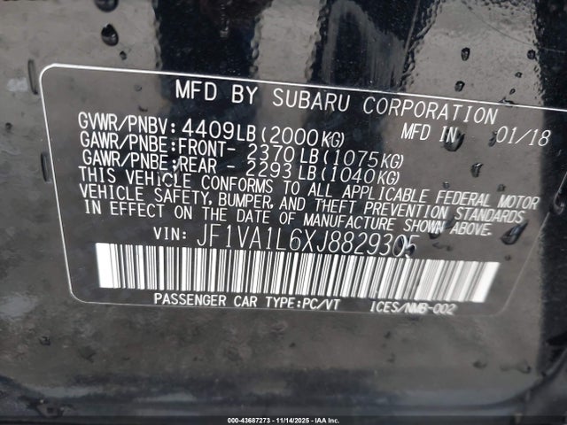 Aukcja sprzedaży 2018 Subaru Wrx Limited, vin: JF1VA1L6XJ8829305, numer aukcji: 43687273
