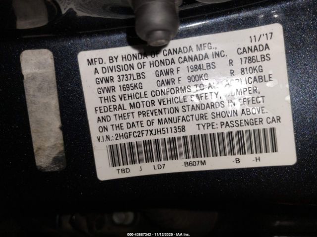 2018 HONDA CIVIC 2HGFC2F7XJH511358 Photo 8