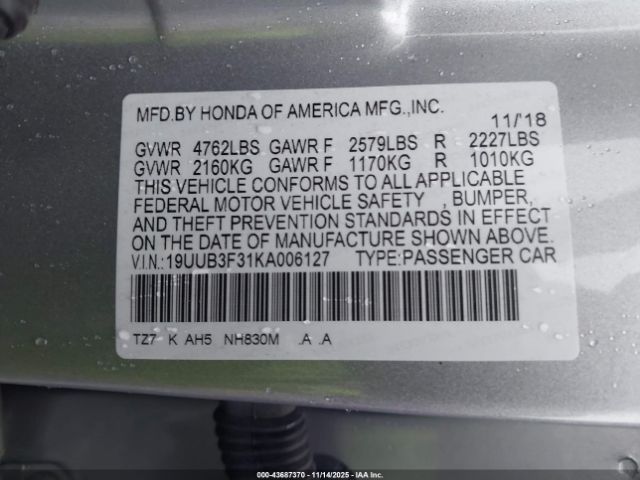 2019 ACURA TLX 19UUB3F31KA006127 Photo 8