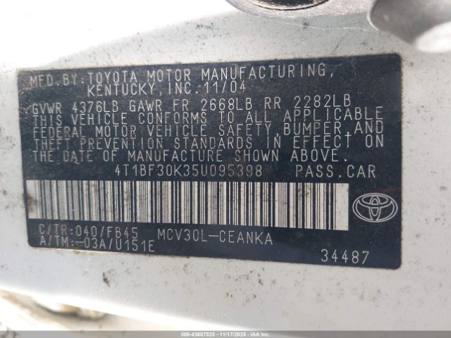 2005 TOYOTA CAMRY 4T1BF30K35U095398 Photo 8