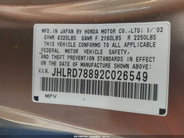 2002 HONDA CR-V JHLRD78892C026549 Photo 8