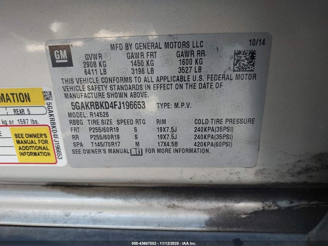 Buick Enclave Leather 2015 5GAKRBKD4FJ196653 Image 9