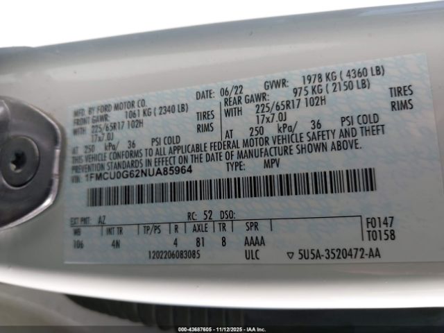 2022 FORD ESCAPE 1FMCU0G62NUA85964 Photo 8