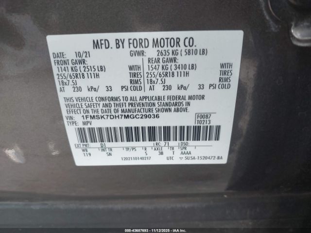 2021 FORD EXPLORER 1FMSK7DH7MGC29036 Photo 8