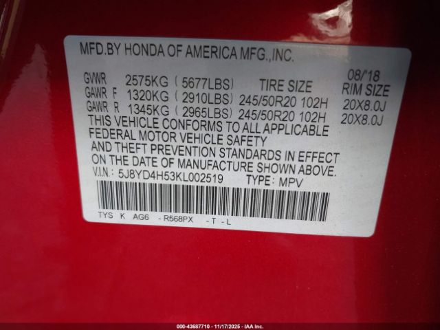 2019 ACURA MDX 5J8YD4H53KL002519 Photo 8