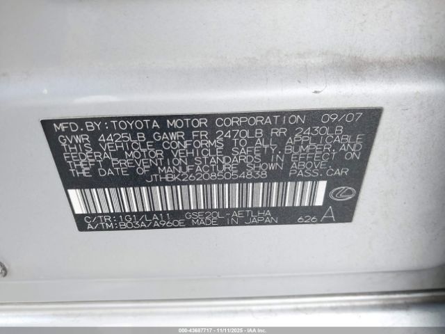 2008 LEXUS IS 250 JTHBK262085054838 Photo 8