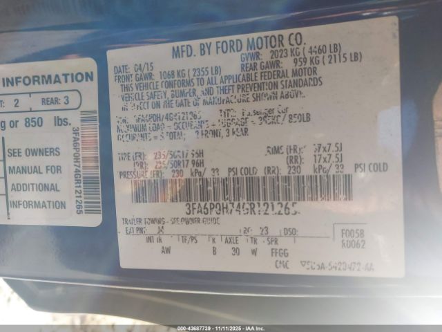 2016 FORD FUSION 3FA6P0H74GR121265 Photo 8