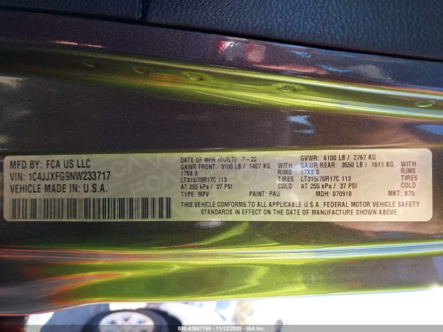 2022 JEEP WRANGLER UNLIMITED 1C4JJXFG9NW233717 Photo 8