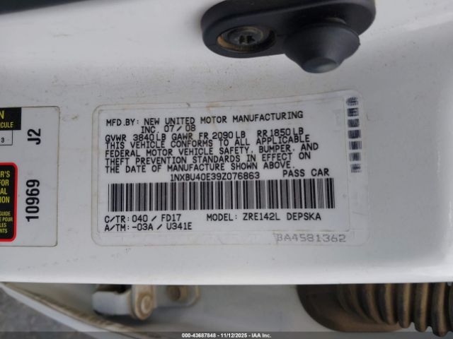 2009 TOYOTA COROLLA 1NXBU40E39Z076863 Photo 8