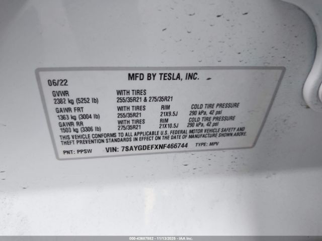 2022 TESLA MODEL Y 7SAYGDEFXNF466744 Photo 8