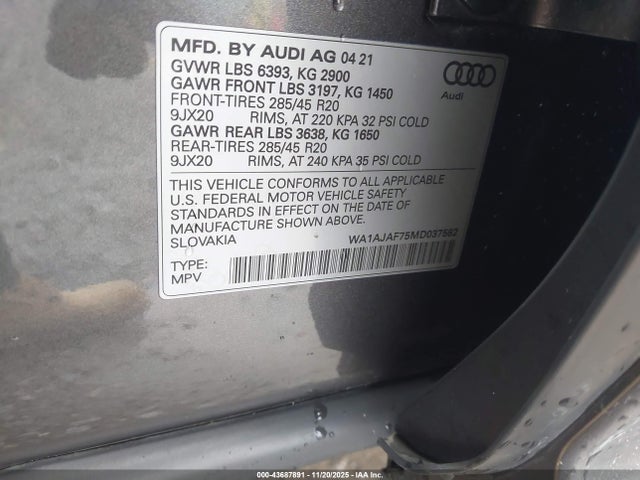 2021 AUDI Q7 WA1AJAF75MD037582 Photo 8