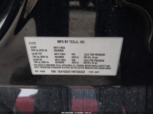 2022 TESLA MODEL Y 7SAYGDEE1NF356432 Photo 8