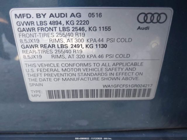 2016 AUDI Q3 WA1GFCFS1GR024217 Photo 8