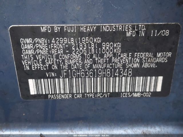 2009 SUBARU IMPREZA OUTBACK SPORT JF1GH63619H814348 Photo 8