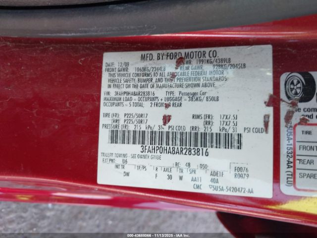 2010 FORD FUSION 3FAHP0HA8AR283816 Photo 8