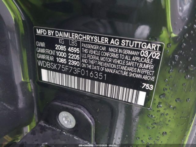 2003 MERCEDES-BENZ SL 500 WDBSK75F73F016351 Photo 8