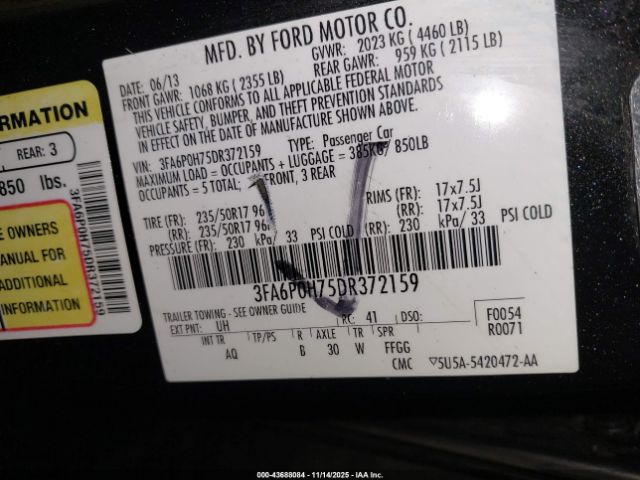 2013 FORD FUSION 3FA6P0H75DR372159 Photo 8