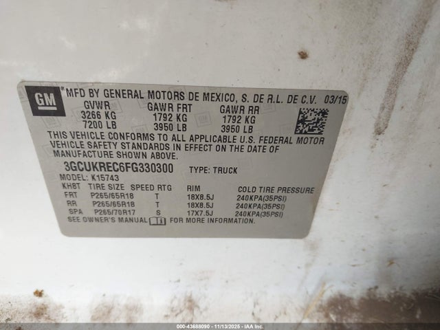 3GCUKREC6FG330300 Chevrolet Silverado 1500 1lt
