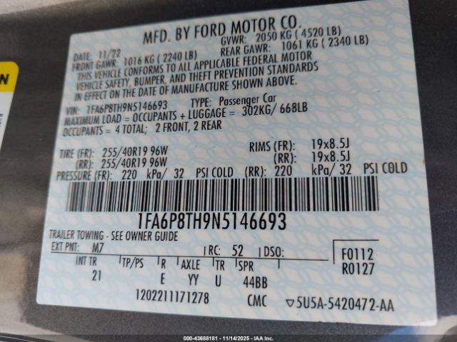 2022 FORD MUSTANG 1FA6P8TH9N5146693 Photo 8